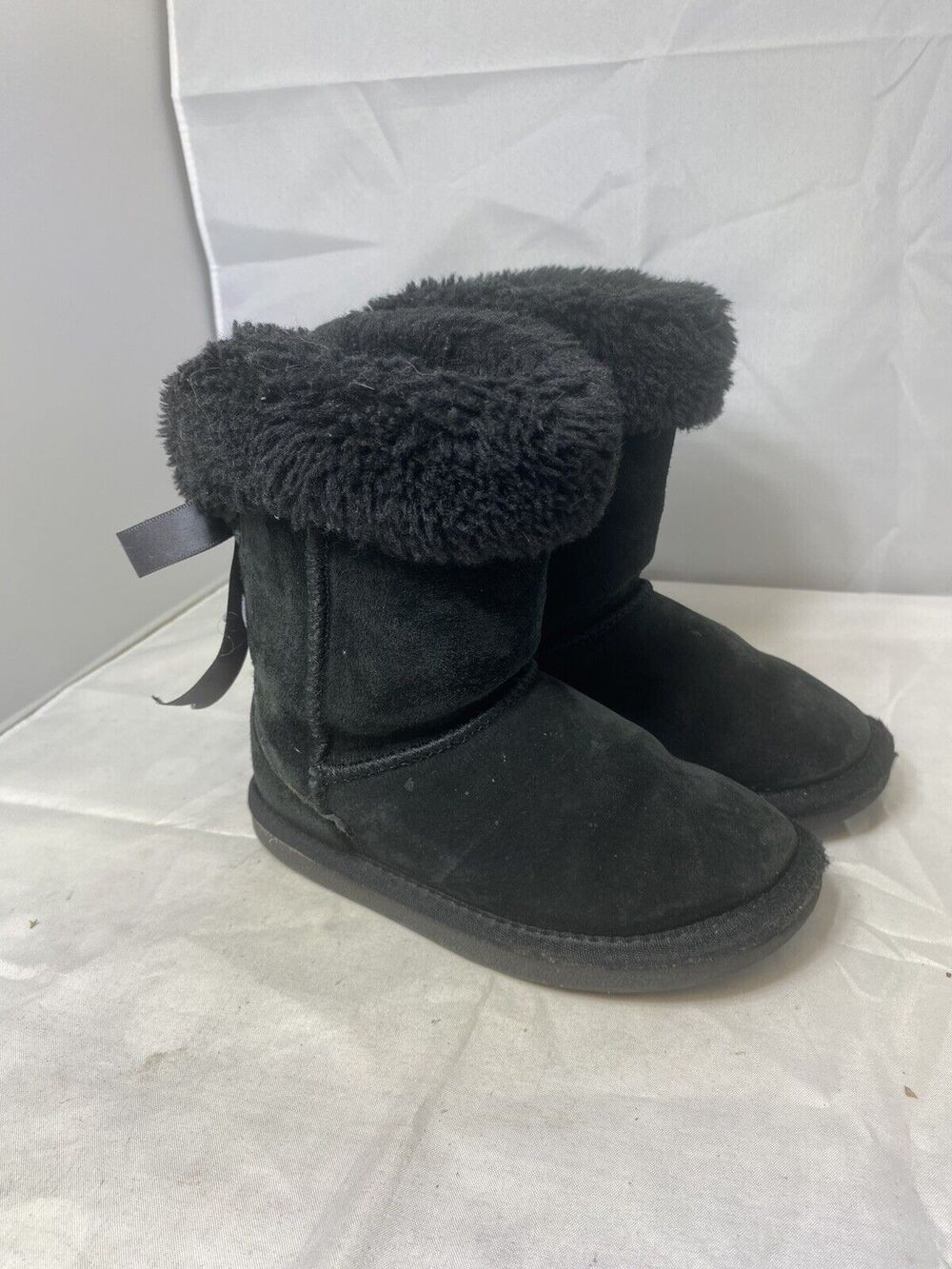 LAMO Suede Girls Pull-On Fleece Lined Winter Snow Black Boots/Shoes Size 12y